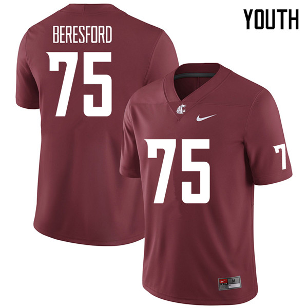 Youth #75 Cade Beresford Washington State Cougars College Football Jerseys Sale-Crimson